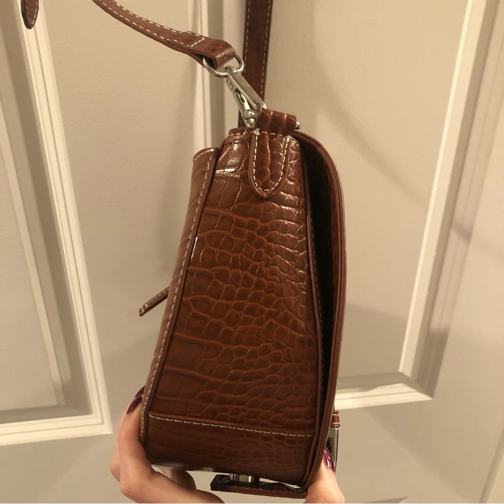 Brown Faux Croc Leather Buckle Crossbody Bag - Picture 5 of 13
